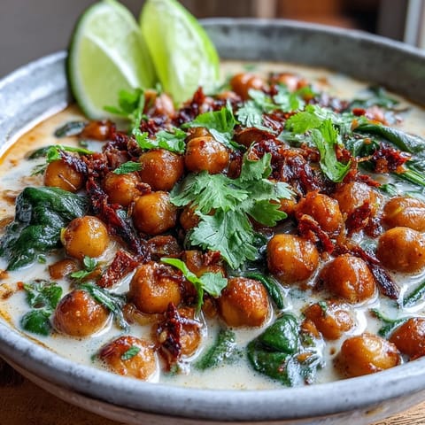 Aromatic chickpea curry with creamy coconut milk, perfect served with rice.