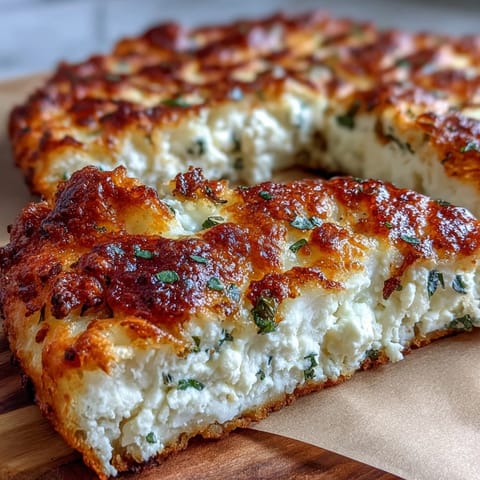 A stack of warm Fluffy Cottage Cheese Flatbread served beside a bowl of hummus.
