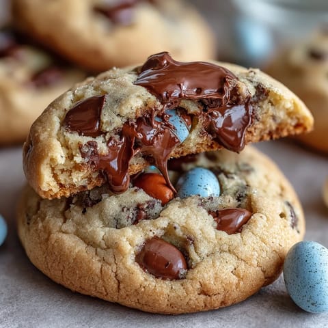 Soft Cadbury Mini Egg Easter Chocolate Chip Cookies with gooey chocolate chips and crunchy candy shell pieces.