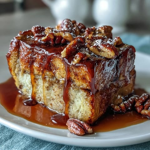 Fluffy pancake casserole baked golden with maple syrup drizzle, perfect for a cozy American breakfast or brunch.