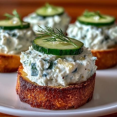 Derby Day Benedictine Cucumber Canapés: creamy green spread on crisp baguette rounds.