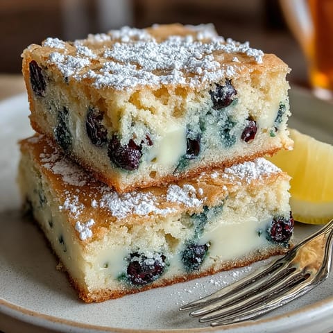 Golden White Chocolate Lemon Blueberry Blondies dotted with fresh fruit and melty chocolate.