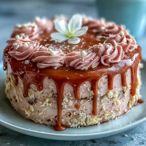 Bridal Shower Rosé Velvet Cake with elegant gold drip, a festive dessert.