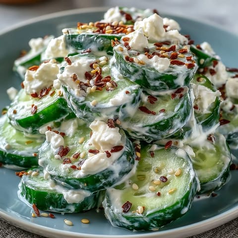 Creamy viral cucumber salad with everything bagel seasoning, a refreshing summer side.
