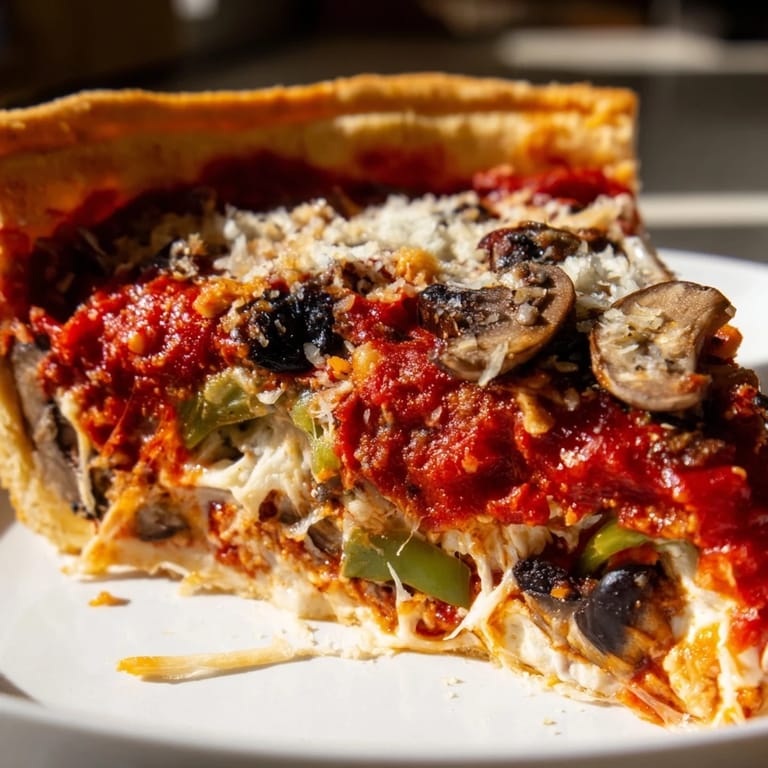 Fresh basil and chunky tomato sauce make this hearty Deep Dish Pizza a cozy dinner.