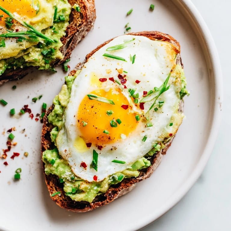 Vibrant green avocado mash on crispy whole-grain bread, garnished with herbs and pepper, served as a hearty vegetarian breakfast or mid-day snack.