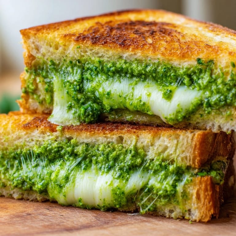 This vegetarian Spring Pea Pesto Grilled Cheese features bright green pesto and gooey cheese layered between toasted bread slices.
