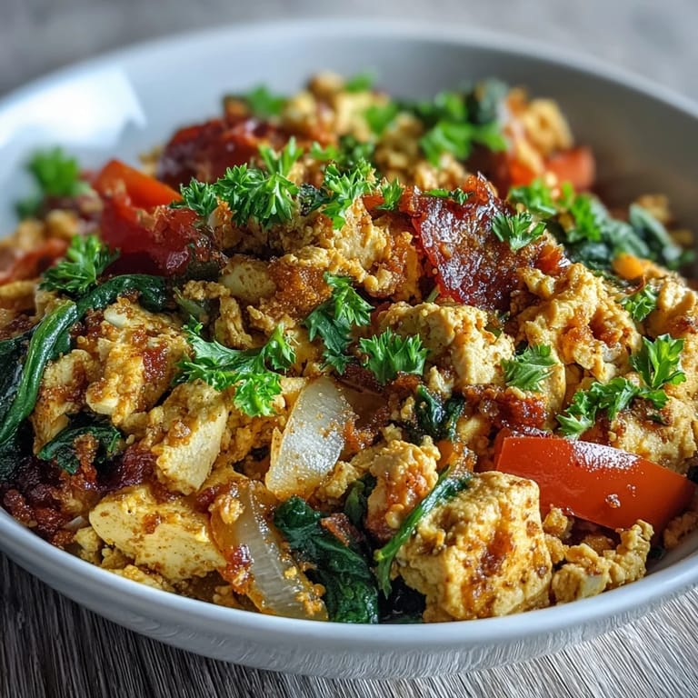 Deliciously seasoned tofu scramble, a vibrant and satisfying brunch classic.