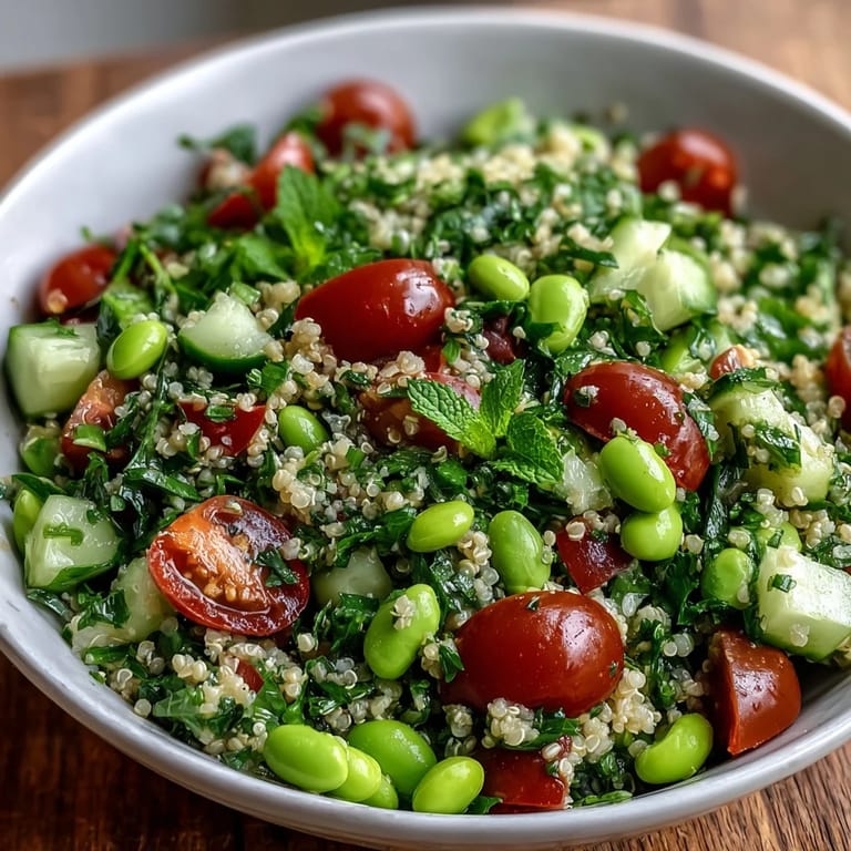 Savory Edamame and Quinoa Salad featuring zesty citrus dressing, a refreshing summer side.