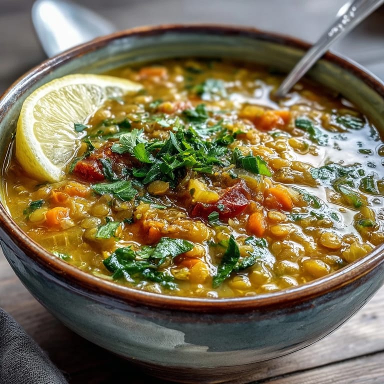 Vibrant Mung Bean Soup with tender mung beans, diced carrots, and celery in a fragrant, golden broth.  