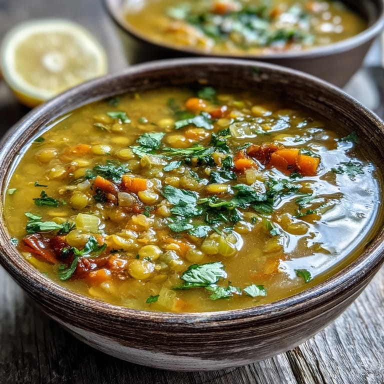 Homemade Mung Bean Soup simmered with spices like turmeric and cumin, ready to be enjoyed hot.