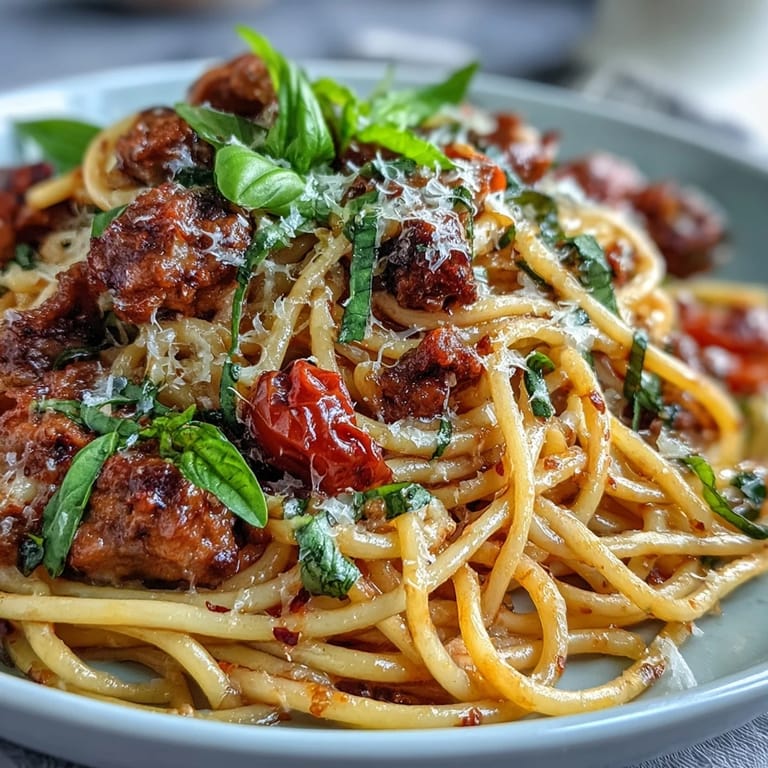 Piping hot Italian Drunken Noodles with shrimp, fresh basil, and grated Parmesan cheese on a white ceramic plate.