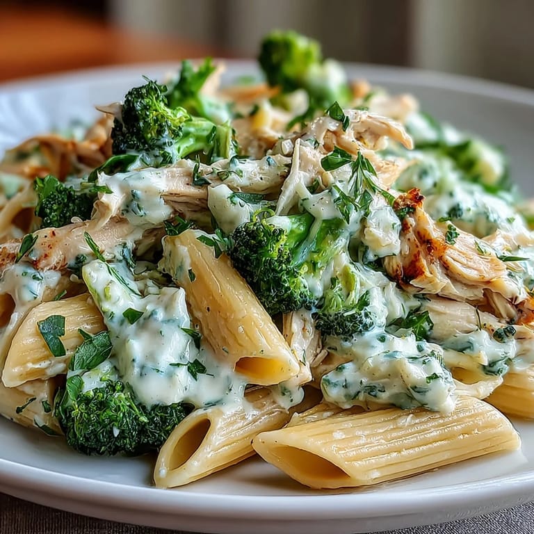 A warm skillet of High Protein Rotisserie Chicken Broccoli Pasta topped with lemon zest and Parmesan, served in white bowls as a quick high-protein weeknight dinner.