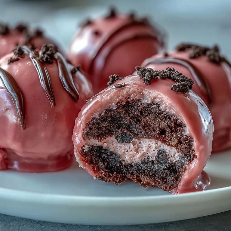Bright pink Oreo Truffle Balls with sprinkles and a rich Oreo cream center.