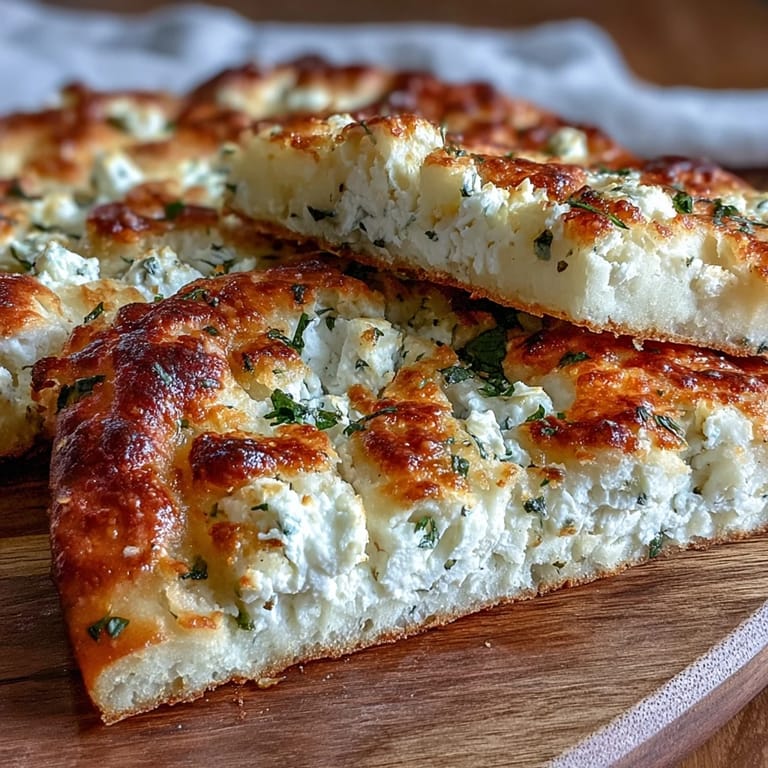 Hand stretching Fluffy Cottage Cheese Flatbread dough on a floured countertop before cooking.