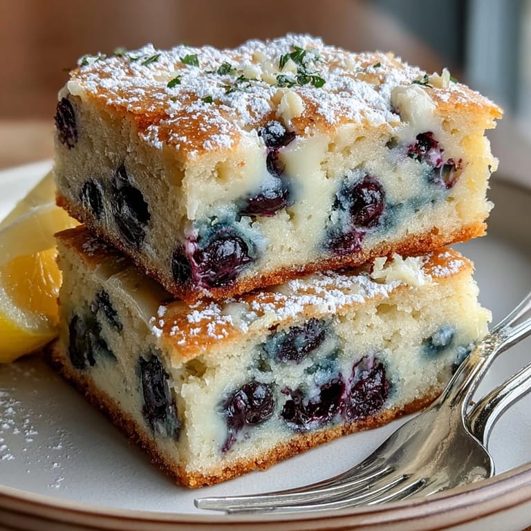 Chewy homemade White Chocolate Lemon Blueberry Blondies bursting with lemon zest and sweet berries.