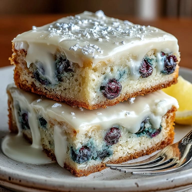 Close-up of White Chocolate Lemon Blueberry Blondies, perfectly baked and ready to enjoy.