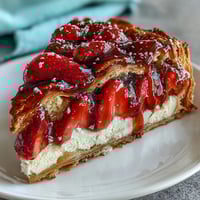 Rustic strawberry galette with almond frangipane filling, golden crust folded over juicy fresh berries.