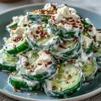 Creamy viral cucumber salad with everything bagel seasoning, a refreshing summer side.